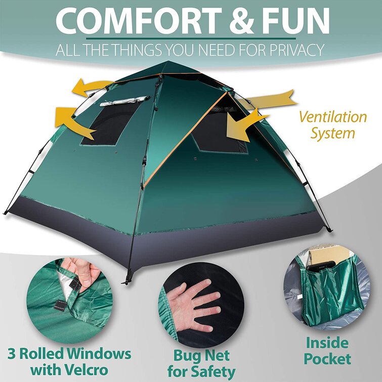 Zone Tech Instant Pop Up Tent – Portable Waterproof And Windproof 3-4  Person Camping, Hiking, Traveling Automatic Easy Setup Pop Up Family Tent -  